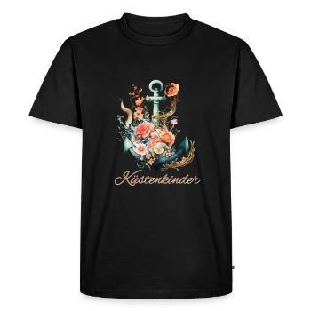Coastal children's anchor with flowers - Men's Premium Organic T-Shirt - black - Front - Nico (187cm)