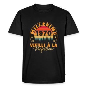 Millésime 1970, Cadeau D'anniversaire Vintage 1970 - T-shirt Premium bio Homme - noir - Devant - Nico (187cm)