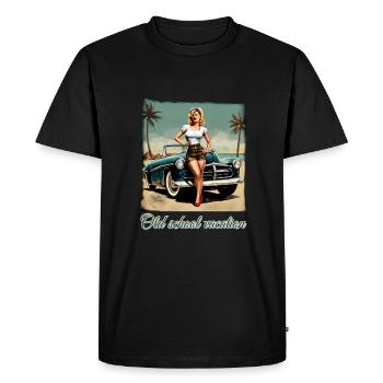 Rétro Pin Up Girl Vacances à l’ancienne - T-shirt Premium bio Homme - noir - Devant - Nico (187cm)
