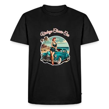 Vintage Voiture Classique Rétro Pin Up Girl - T-shirt Premium bio Homme - noir - Devant - Nico (187cm)