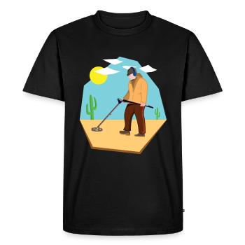 Treasure hunter with metal probe in the desert on the way - Men's Premium Organic T-Shirt - black - Front - Nico (187cm)