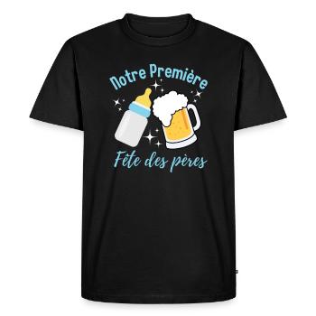 Notre Première Fête des pères Cadeau Nouveau Papa - T-shirt Premium bio Homme - noir - Devant - Nico (187cm)