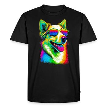 Super Cute Retro Rainbow Summer Corgi Corgeek Art - Men's Premium Organic T-Shirt - black - Front - Nico (187cm)