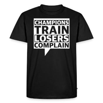 Champions de l’entraînement | se plaindre, motivation - T-shirt Premium bio Homme - noir - Devant - Nico (187cm)