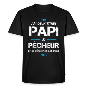 Papi papy pêcheur cadeau drôle pêche - T-shirt Premium bio Homme - noir - Devant - Nico (187cm)