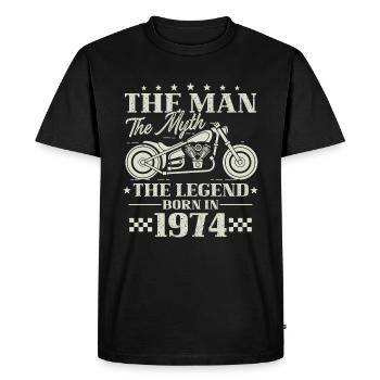 1974 L’Homme, Le Mythe, La Légende Moto - T-shirt Premium bio Homme - noir - Devant - Nico (187cm)