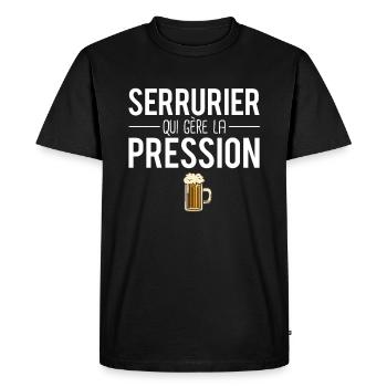 Serrurier qui gère la pression métier humour - T-shirt Premium bio Homme - noir - Devant - Nico (187cm)