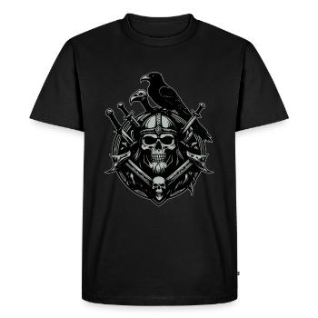 Viking portrait with large raven and swords - Men's Premium Organic T-Shirt - black - Front - Nico (187cm)