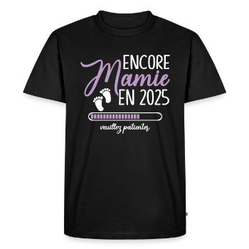 Encore Mamie 2025 Cadeau Future Grand Mère - T-shirt Premium bio Homme - noir - Devant - Nico (187cm)