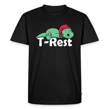 T-Rest - T-Rex endormi jeu de mots Dino - T-shirt Premium bio Homme - noir - Devant - Nico (187cm)