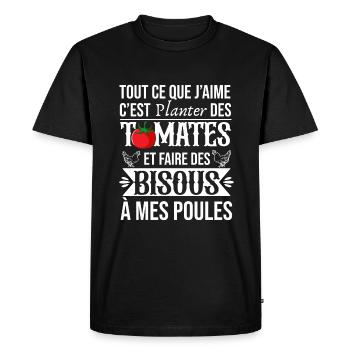 Poules Humour Potager Idée Cadeau Jardinage Tomate - T-shirt Premium bio Homme - noir - Devant - Nico (187cm)