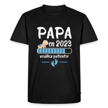 Futur papa 2023 Idée Cadeau Nouvelle Naissance - T-shirt Premium bio Homme - noir - Devant - Nico (187cm)