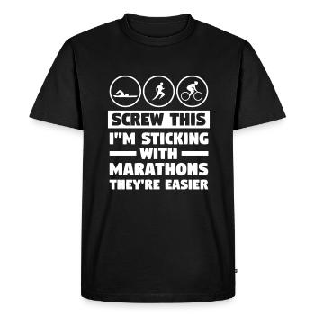Vis ça je m’en tiens aux marathons ils sont - T-shirt Premium bio Homme - noir - Devant - Nico (187cm)