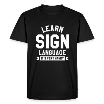 Learn Sign Language It's Very Handy Deaf Awareness - Men's Premium Organic T-Shirt - black - Front - Nico (187cm)