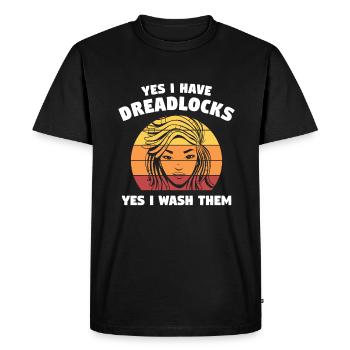 Rétro Oui j’ai des dreadlocks oui je les lave afro - T-shirt Premium bio Homme - noir - Devant - Nico (187cm)