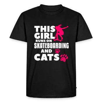 Cette fille court sur la planche à roulettes et la planche à roulettes de chats - T-shirt Premium bio Homme - noir - Devant - Nico (187cm)