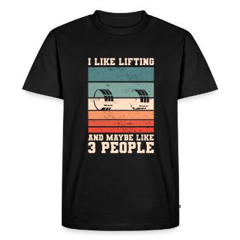Retro I Like Lifting And Maybe Like 3 People Weigh - Men's Premium Organic T-Shirt - black - Front - Nico (187cm)