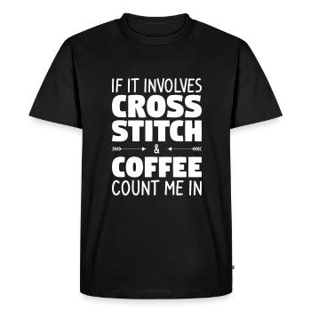 Si cela implique du point de croix et du café, comptez-moi en C - T-shirt Premium bio Homme - noir - Devant - Nico (187cm)