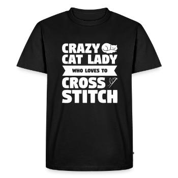 Crazy Cat Lady qui aime Cross Stitch Crochet Q - T-shirt Premium bio Homme - noir - Devant - Nico (187cm)