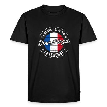 Dermatologue L'Homme Le Mythe La Légende - T-shirt Premium bio Homme - noir - Devant - Nico (187cm)