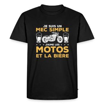 Je Suis Un Mec Simple J'aime Les Moto Et La Bière - T-shirt Premium bio Homme - noir - Devant - Nico (187cm)