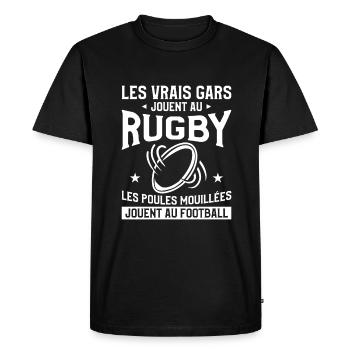 Les Vrais Gars Jouent Au Rugby Rugbyman - T-shirt Premium bio Homme - noir - Devant - Nico (187cm)