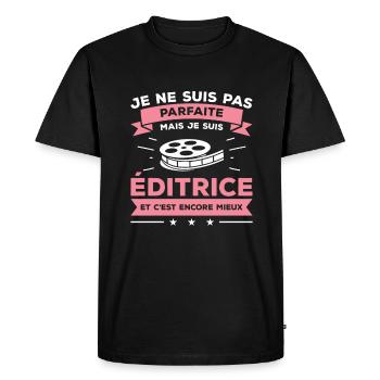 Je Ne Suis Pas Parfaite Mais Je Suis Éditrice - T-shirt Premium bio Homme - noir - Devant - Nico (187cm)