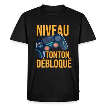 Futur Tonton Gamer Annonce Grossesse Oncle - T-shirt Premium bio Homme - noir - Devant - Nico (187cm)
