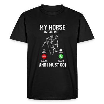 Mon cheval appelle et je dois aller à cheval - T-shirt Premium bio Homme - noir - Devant - Nico (187cm)