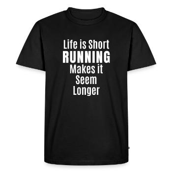 La vie est courte et la fait paraître plus longue - T-shirt Premium bio Homme - noir - Devant - Nico (187cm)