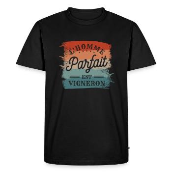L'Homme Parfait Est Vigneron Viticole - T-shirt Premium bio Homme - noir - Devant - Nico (187cm)