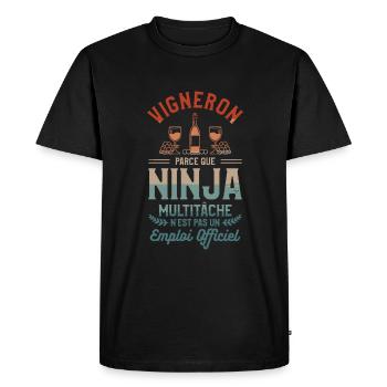 Vigneron Parce Que Ninja Multitâche N'est Pas Un - T-shirt Premium bio Homme - noir - Devant - Nico (187cm)