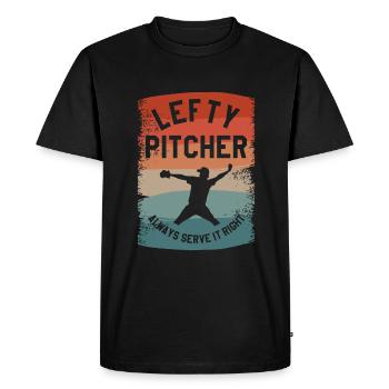 Le lanceur gaucher le sert toujours au baseball droit - T-shirt Premium bio Homme - noir - Devant - Nico (187cm)