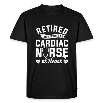 Retraitée mais toujours infirmière cardiaque dans l’âme - T-shirt Premium bio Homme - noir - Devant - Nico (187cm)
