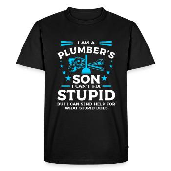 I Am A Plumber's Son I Can't Fix Stupid But I Can - Men's Premium Organic T-Shirt - black - Front - Nico (187cm)
