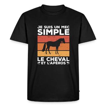 Je Suis Un Mec Simple J'aime Le Cheval Et L'Apéros - T-shirt Premium bio Homme - noir - Devant - Nico (187cm)