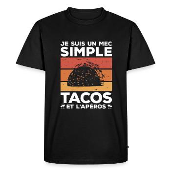 Je Suis Un Mec Simple J'aime Tacos Et L'Apéros - T-shirt Premium bio Homme - noir - Devant - Nico (187cm)