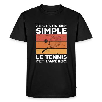 Je Suis Un Mec Simple J'aime Le Tennis Et L'Apéro - T-shirt Premium bio Homme - noir - Devant - Nico (187cm)