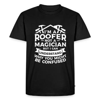 Je suis un couvreur, pas un magicien mais je peux comprendre - T-shirt Premium bio Homme - noir - Devant - Nico (187cm)