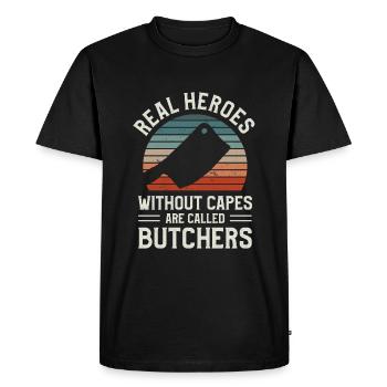 Les vrais héros sans cape sont appelés bouchers - T-shirt Premium bio Homme - noir - Devant - Nico (187cm)