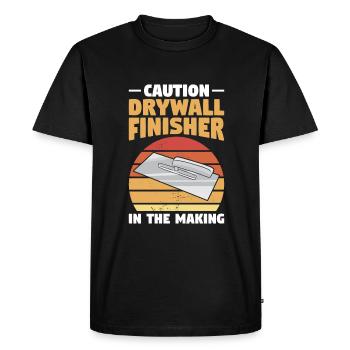 Attention Finition de cloison sèche en devenir Cloison sèche - T-shirt Premium bio Homme - noir - Devant - Nico (187cm)