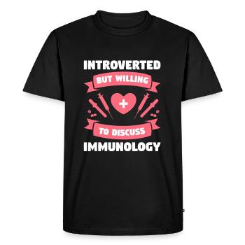Introverti mais prêt à discuter d’immunologie - T-shirt Premium bio Homme - noir - Devant - Nico (187cm)