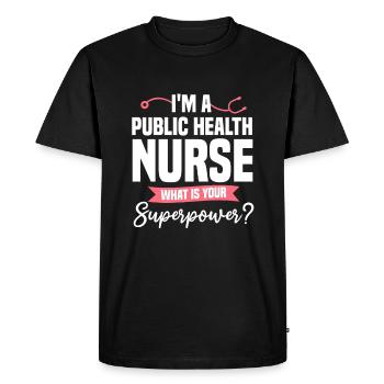 Je suis une infirmière en santé publique Quel est votre superpouvoir - T-shirt Premium bio Homme - noir - Devant - Nico (187cm)