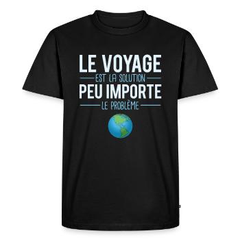 Voyage problème solution blague voyageur humour - T-shirt Premium bio Homme - noir - Devant - Nico (187cm)