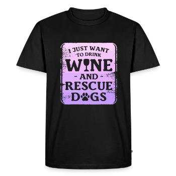 Je veux juste boire du vin et sauver des chiens Chien - T-shirt Premium bio Homme - noir - Devant - Nico (187cm)