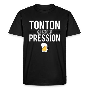Tonton qui gère la pression mousse pression humour - T-shirt Premium bio Homme - noir - Devant - Nico (187cm)