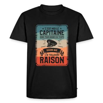 C'est Moi Le Capitaine Donc Pour Gagner Du Temps - T-shirt Premium bio Homme - noir - Devant - Nico (187cm)