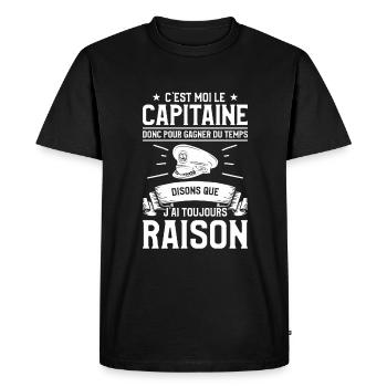 C'est Moi Le Capitaine Donc Pour Gagner Du Temps - T-shirt Premium bio Homme - noir - Devant - Nico (187cm)