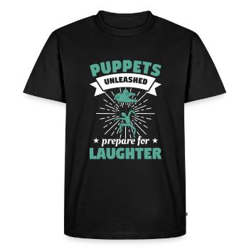 Les marionnettes déchaînées préparent le rire Les marionnettes - T-shirt Premium bio Homme - noir - Devant - Nico (187cm)