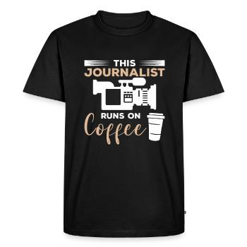 Ce journaliste court sur le journalisme de café - T-shirt Premium bio Homme - noir - Devant - Nico (187cm)